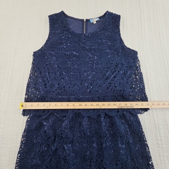 J Gee Tiered Eyelet Lace Dress Women’s XL Navy Blue Sleeveless Lined EUC VTG - Picture 7 of 14